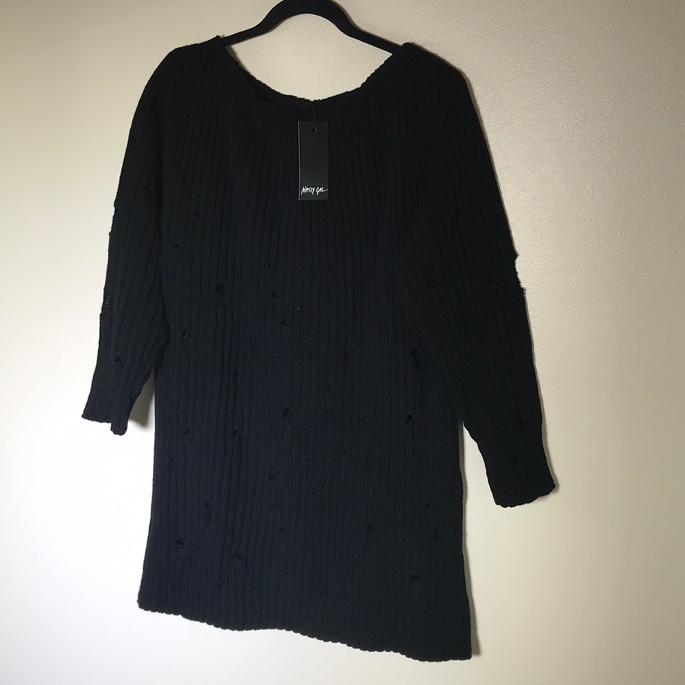 Nasty Gal Distressed Knitted Dress -Black- S/M-NWT